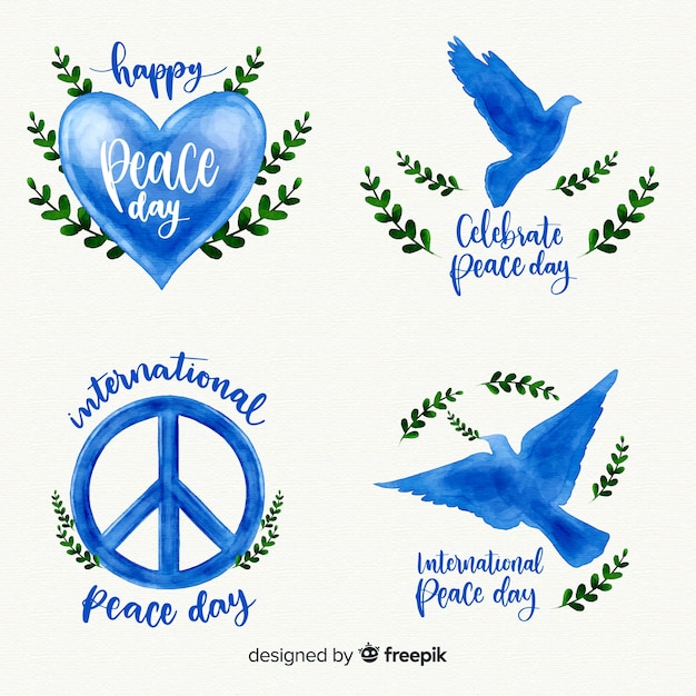 Vector gratuito colección de etiquetas del día de la paz de acuarela