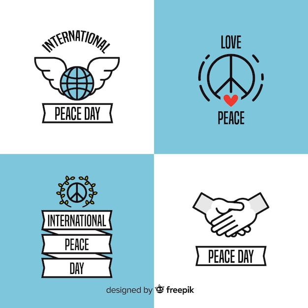 Vector gratuito colección de insignias del día de la paz con diseño plano