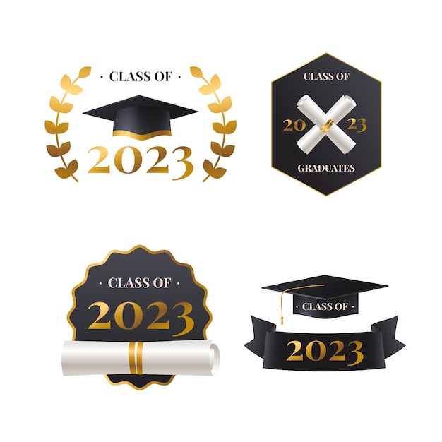 Vector gratuito colección de insignias realistas para la graduación de la clase de 2023