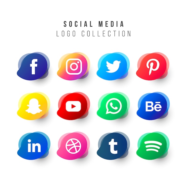 Colección de logos de redes sociales con formas líquidas.