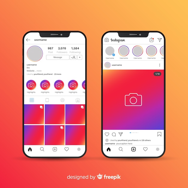 Colección marco instagram realista en smartphone