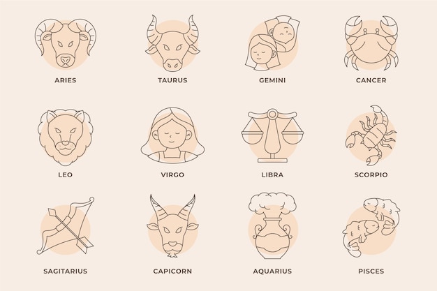 Vector gratuito colección de signos del zodiaco planos lineales