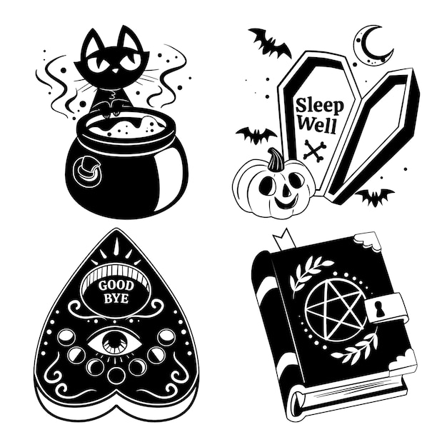 Vector gratuito colección de pegatinas místicas de halloween oscuro