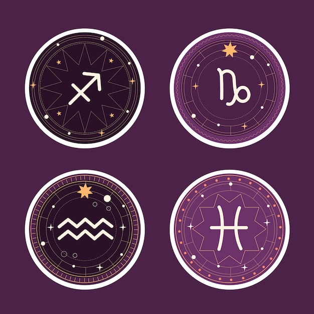 Vector gratuito colección de pegatinas de signos astrológicos ingenuos