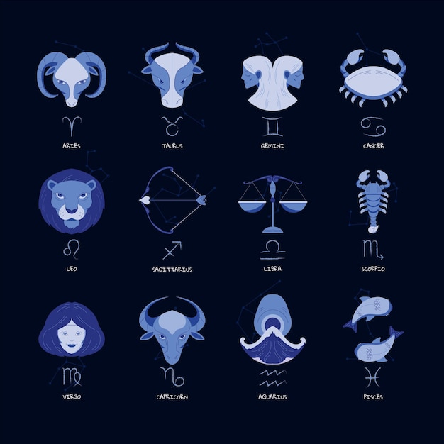 Vector gratuito colección plana de signos del zodíaco