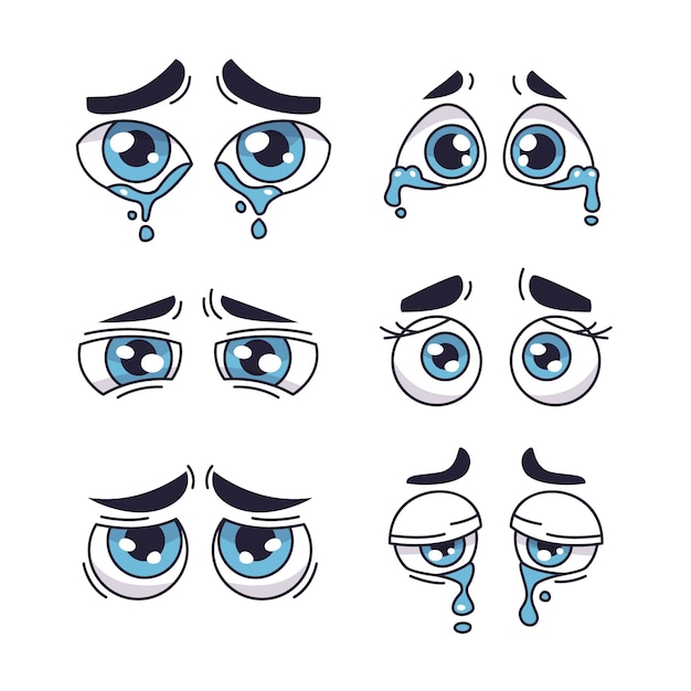 Vector gratuito dibujado a mano ilustración de dibujos animados de ojos tristes