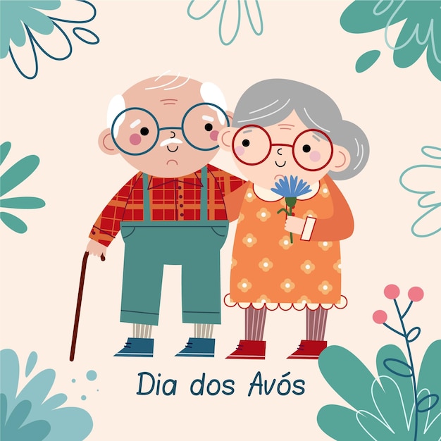 Vector gratuito dibujado a mano pareja de ancianos dia dos avós