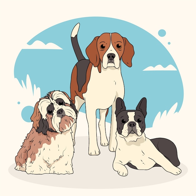 Vector gratuito diseño plano lindos perros diferentes