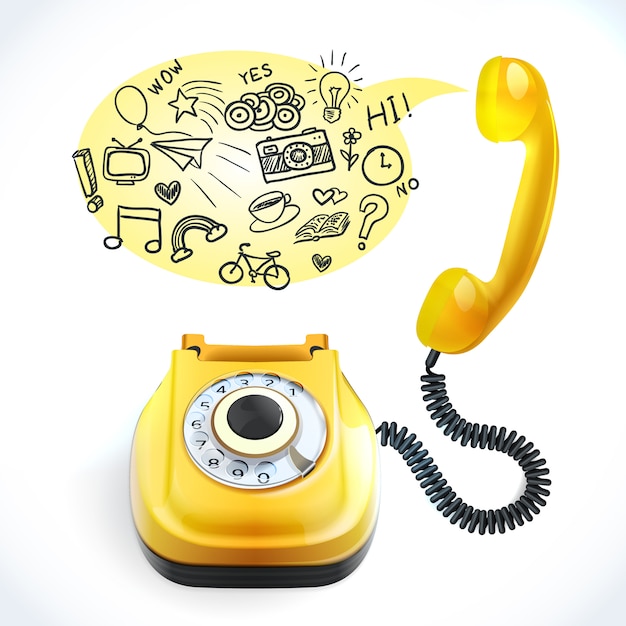 Vector gratuito doodle de telefono antiguo