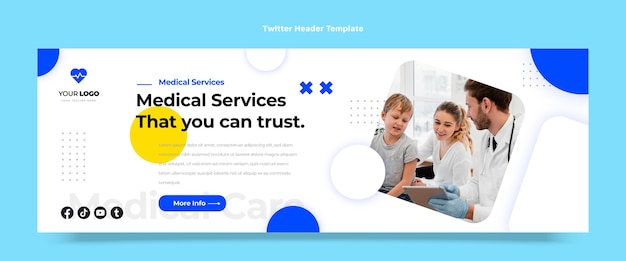 Vector gratuito encabezado de twitter de atención médica de diseño plano