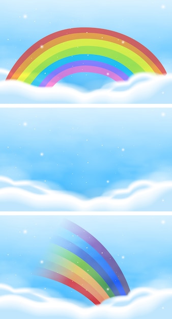 Vector gratuito escena del cielo con hermoso arcoiris