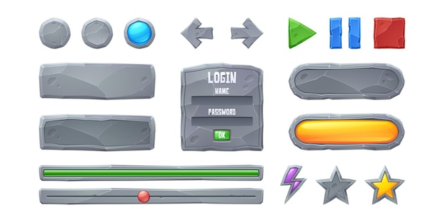 Vector gratuito establecer barras de progreso y elementos de la interfaz gráfica de usuario de los botones del juego