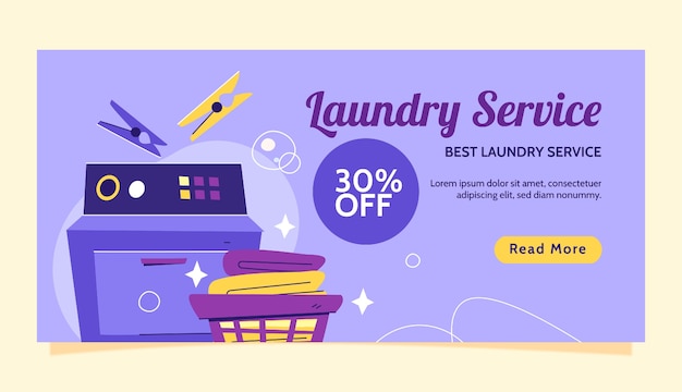 Vector gratuito estandarte horizontal del servicio de lavandería dibujado a mano