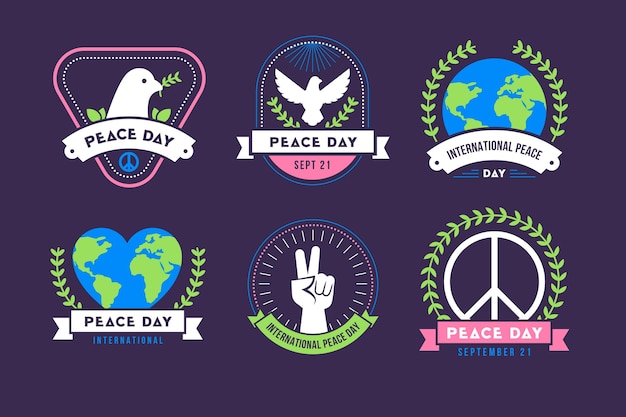 Vector gratuito etiquetas del día internacional de la paz en diseño plano