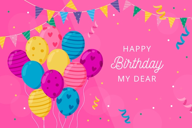 Vector gratuito fondo de cumpleaños con globos y saludo