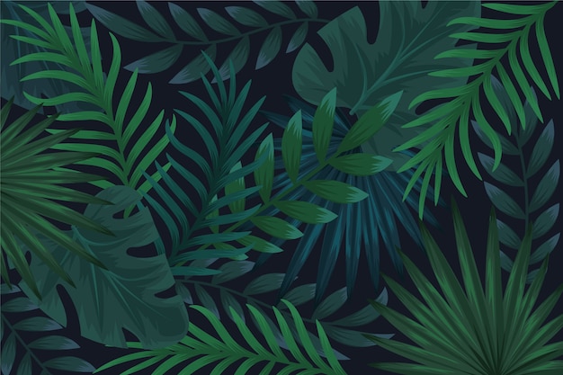 Vector gratuito fondo de hojas tropicales oscuro realista