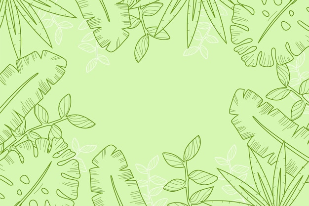 Vector gratuito fondo de hojas tropicales dibujadas a mano grabado