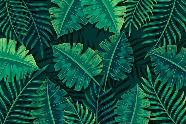 Vector gratuito fondo de hojas verdes tropicales