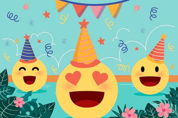 Vector gratuito fondo plano del día mundial del emoji con emoticonos