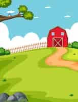 Vector gratuito granero y granja en un campo.