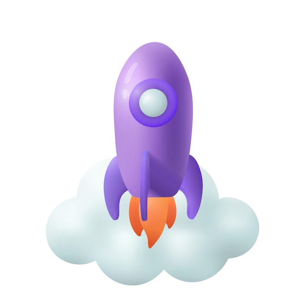 Vector gratuito icono de estilo de dibujos animados 3d de cohete que sopla. lanzamiento de la nave espacial en la ilustración de vector plano espacial. inicio de negocio o puesta en marcha. desarrollo, crecimiento, educación, concepto de innovación.