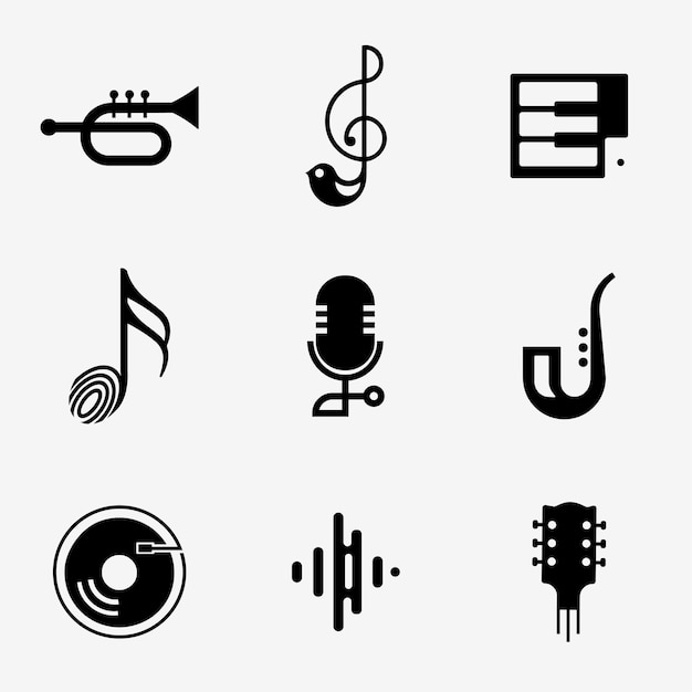 Vector gratuito icono de música plana editable en blanco y negro