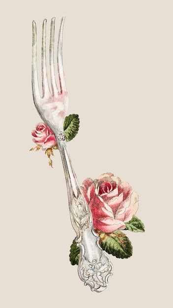 Vector gratuito ilustración vintage de vector de tenedor de plata, remezclada de la obra de arte de ludmilla calderon