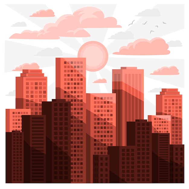 Vector gratuito ilustración del concepto de amanecer sobre la ciudad