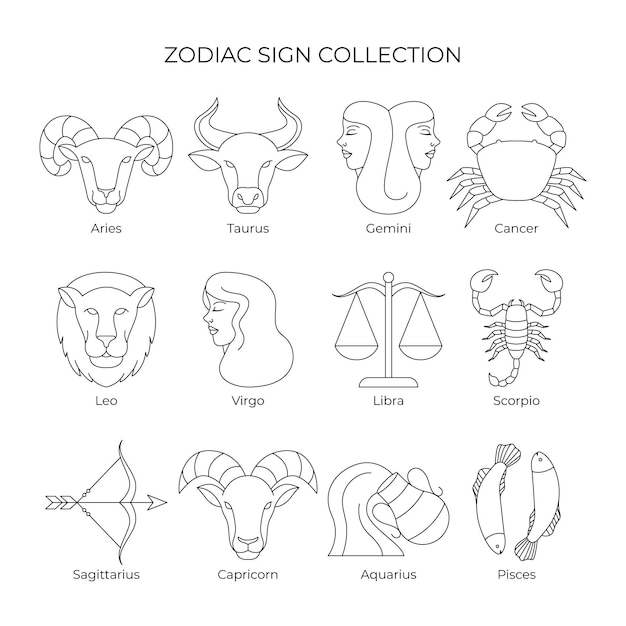 Vector gratuito ilustración de colección de signo del zodíaco plano lineal