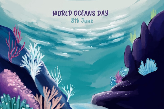 Vector gratuito ilustración del día mundial de los océanos en acuarela pintada a mano