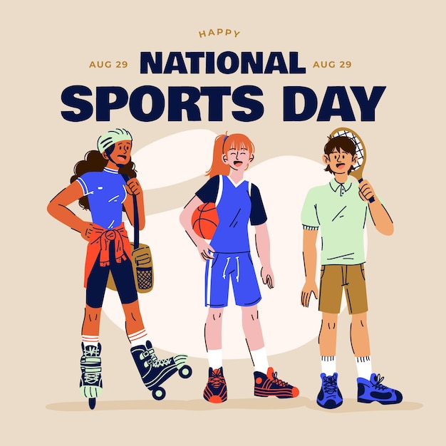 Vector gratuito ilustración del día nacional de los deportes de dibujos animados