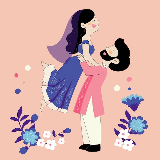 Vector gratuito ilustración de pareja asiática dibujada a mano