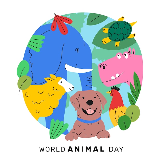 Vector gratuito ilustración plana para la celebración del día mundial de los animales