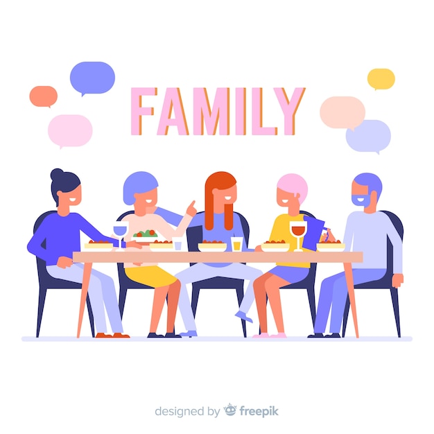 Vector gratuito ilustración plana familia sentada alrededor de la mesa