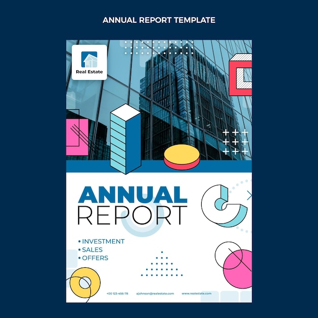 Vector gratuito informe anual de bienes raíces geométricas abstractas de diseño plano