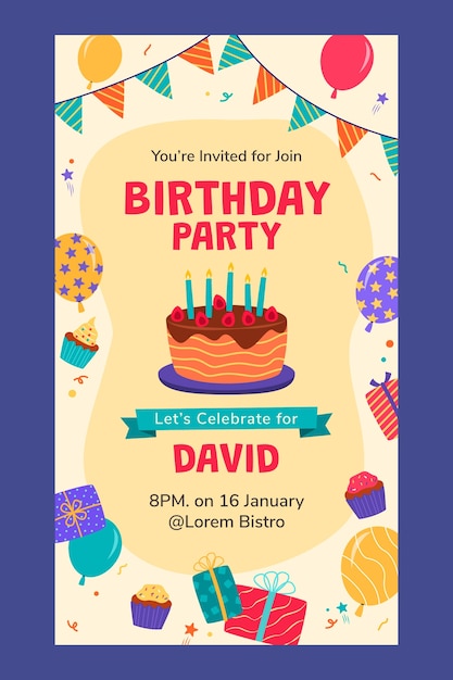 Vector gratuito invitación digital de cumpleaños dibujada a mano