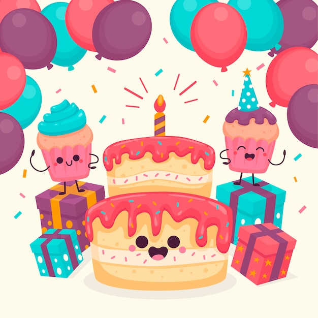 Vector gratuito lindos personajes de cumpleaños ilustrados