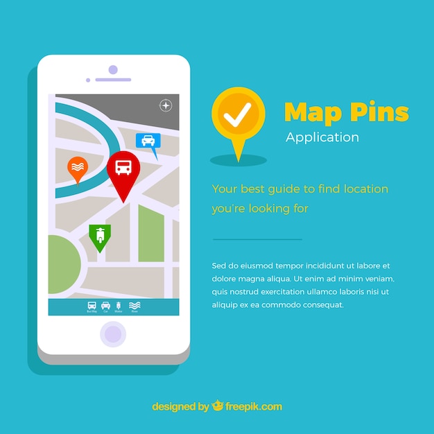 Vector gratuito mapa smartphone con alfileres