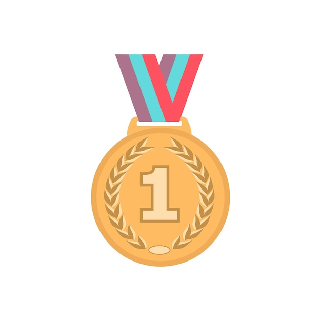 Vector gratuito medalla de oro con cinta premio al juego deportivo primer lugar insignia dorada aislada sobre fondo blanco vector