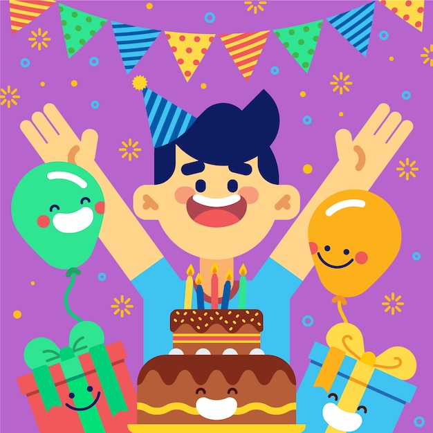 Vector gratuito niño feliz en su cumpleaños