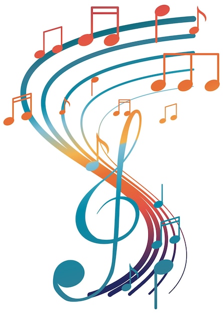 Vector gratuito notas musicales arco iris de colores sobre fondo blanco.