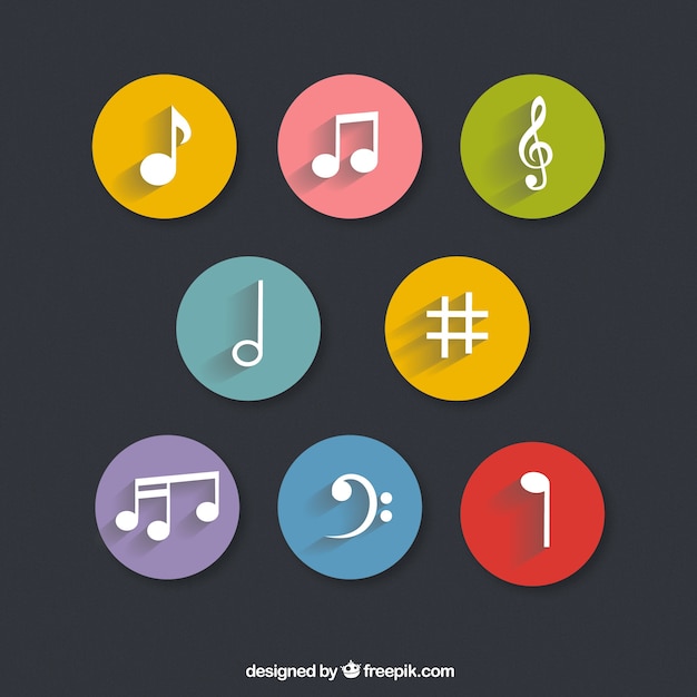 Vector gratuito notas musicales sobre círculos coloridos