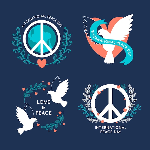 Vector gratuito paquete de etiquetas del día internacional de la paz de diseño plano