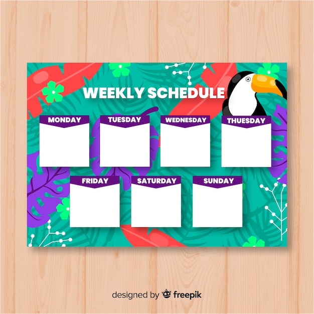 Vector gratuito plantilla colorida de horario semanal con diseño plano