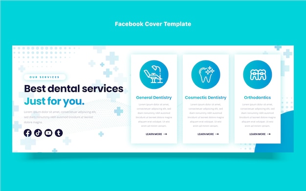 Vector gratuito plantilla de portada de facebook de clínica dental degradada