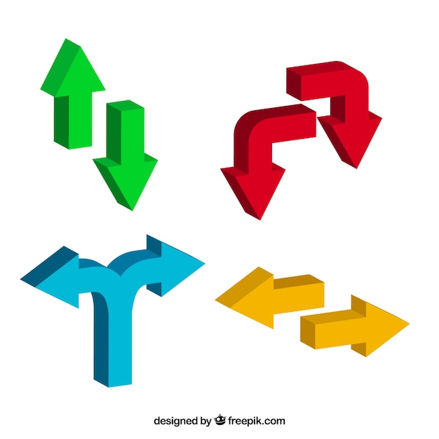 Vector gratuito set de flechas de colores tridimensionales
