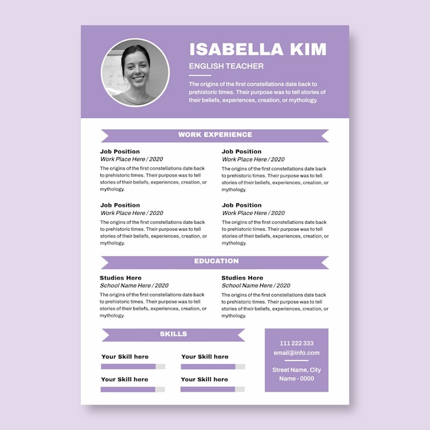 Simplemente lineal plantilla de currículum de la maestra de inglés Isabella Kim