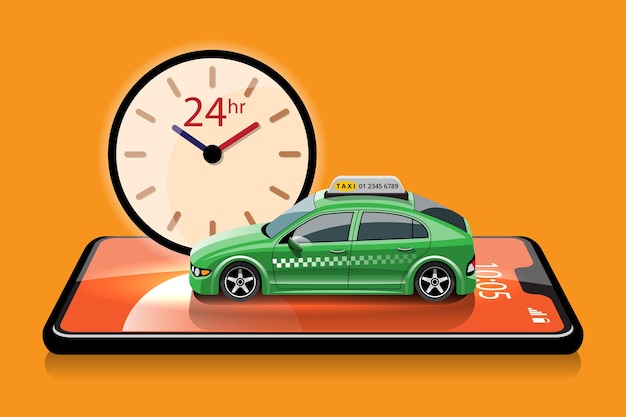Vector gratuito solicitud en línea para llamar al servicio de taxi por teléfono inteligente y establecer la ubicación del destino