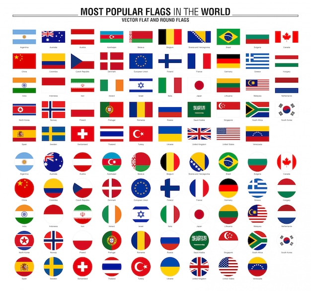 Vector colección de banderas, banderas mundiales más populares