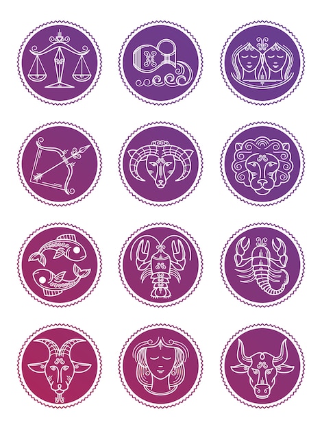 Vector coloridos iconos de línea de astrología del zodíaco aislados sobre fondo blanco